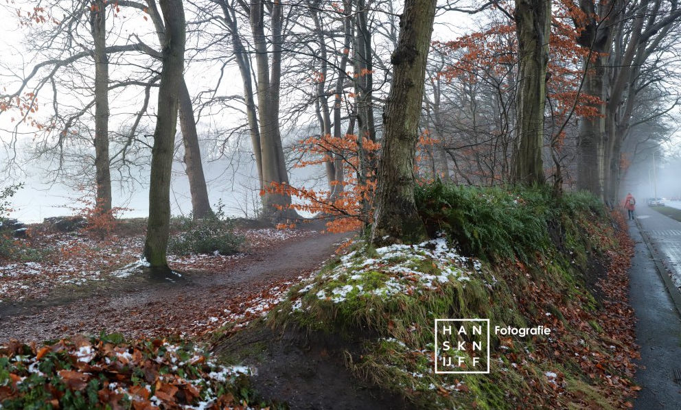 Stroomdal Drentsche Aa - Langs de Rijksstraatweg; ook hier opkomende mist tegen eind vd middag